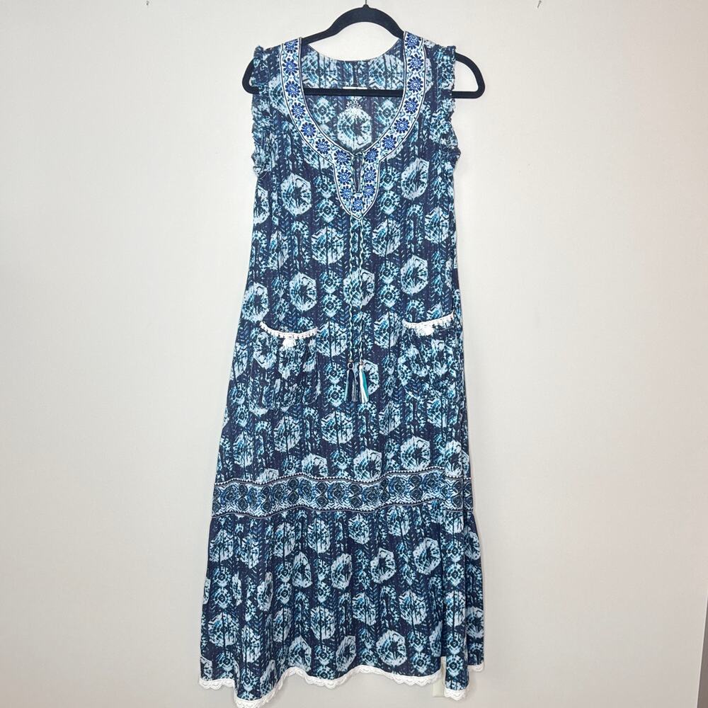 Naudic Small Sao Paulo Sleeveless Maxi Dress Cotton Tie-Dye Print‎ Boho Resort